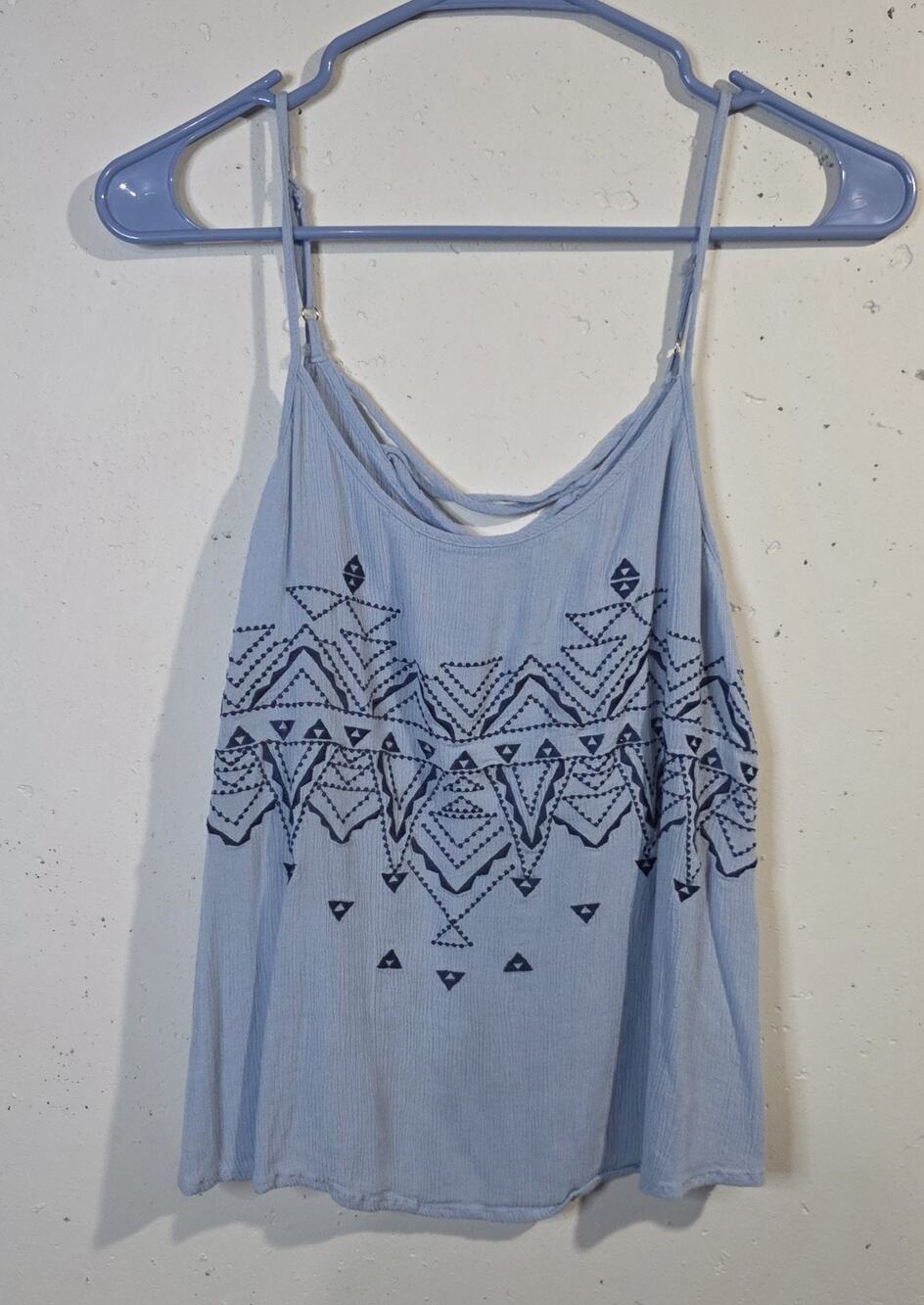 Women’s Small Light Blue Boho Embroidered Cami Tank Top Geometric Tribal